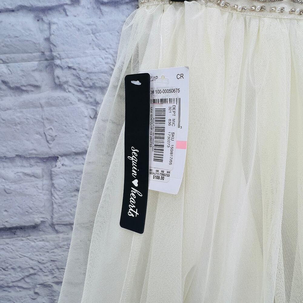 Sequin Hearts Juniors High Low Tulle Skirt Ivory White Layered Mini New Size 13 - Picture 5 of 9